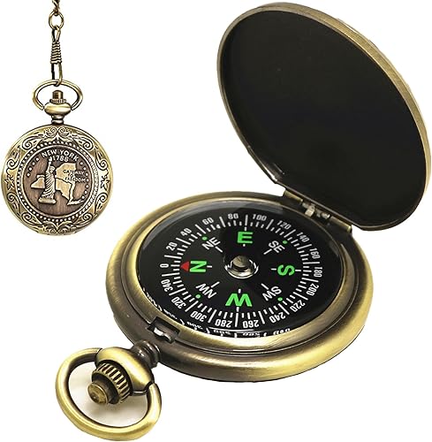 Brújula de supervivencia de camping, reloj de bolsillo portátil vintage estilo antiguo, brújula multifunción fluorescencia brújula navegación para