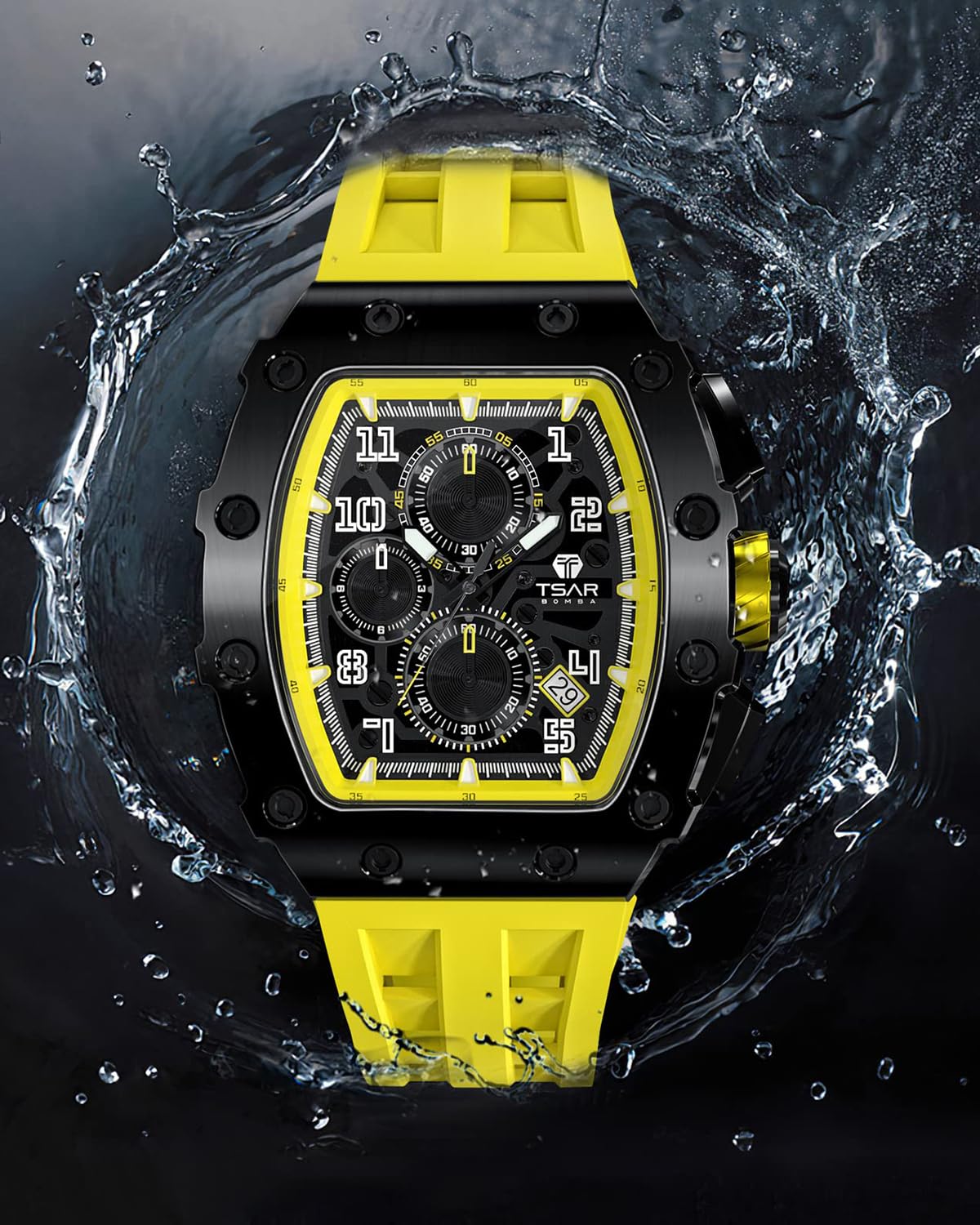 TSAR BOMBA Orologio Uomo Tonneau Design Impermeabile 50M con Cinturino in 316 Acciaio Lunetta Regalo Uomo Militare Cronografo Orologio da Design Elegante