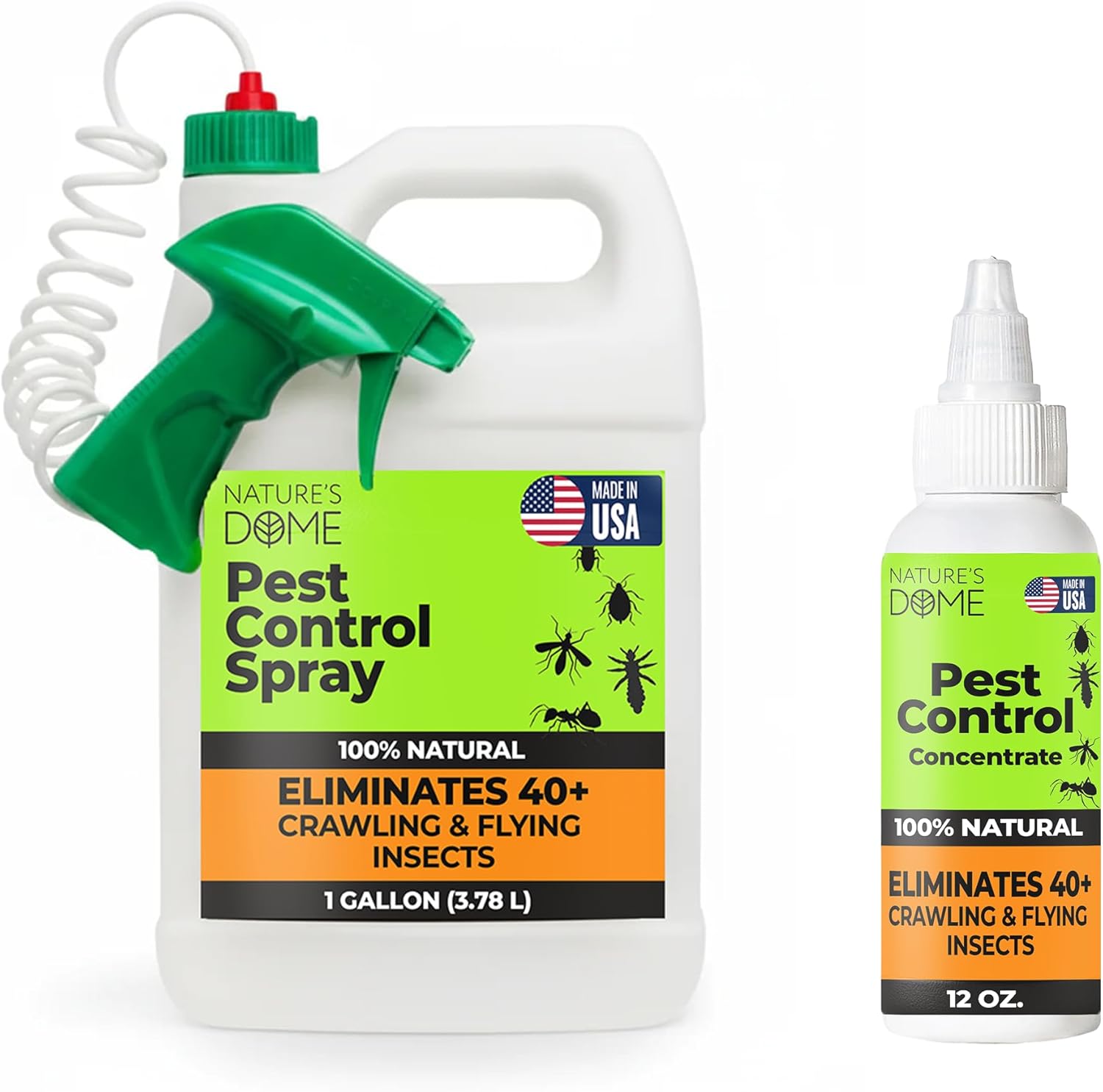 Nature's Dome Pest Control Bundle: 1 Gallon Ready-to-Use Spray and 12 oz Concentrate, Eco-Friendly, Plant-Based, Child & Pet Safe, Effective Indoor/Outdoor Insects