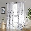 HOMEIDEAS Kitchen Curtains, Short Non-See-Through Privacy 30X24 Inch Length Tier Curtains, Grey and White Leaf Floral Printed Light Filtering Semi Sheer Small Window Drapes for Bathroom Cafe, 2 Panels