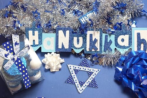 Miniatura 5 de Cintas de Hanukkah de 11 yardas, cintas azules y blancas con estrella de David Menorá, cinta decorativa de grogrén de Janucá, Januka, Navidad,