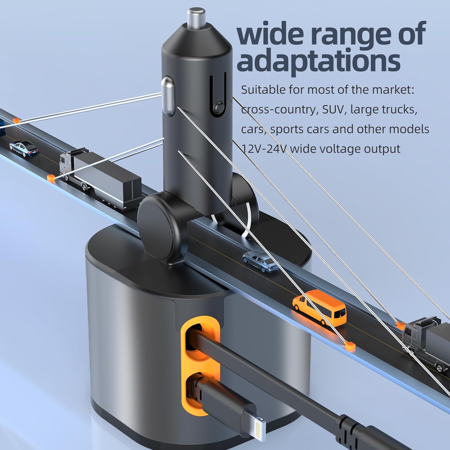Bluetooth FM Transmitter for Car, Retractable Car Charger 166W Fast Charging, Wireless Bluetooth FM Radio Adapter, Car Kit with Hands-Free Calls, MP3 Music Player Support USB Drive