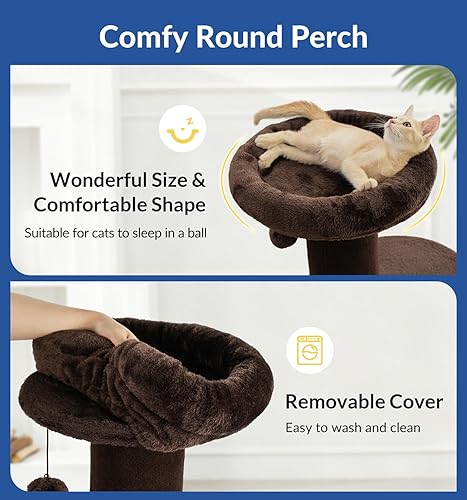 Miniatura 4 de Cat Craft Poste Rascador para Gatos con Cama Poste Rascador de Alfombra con Percha Poste para Gatos de Interior Torre de Árbol para Gatos, Marrón