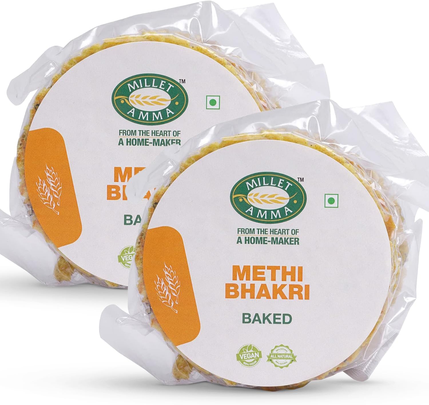 Millet Amma Baked Methi Bhakhri - 360 Gms | (Pack of 2 - Each 180 Gms) | Ready to Eat | Best Choice for Snack Time, Parties & Events | Healthy Traditional Gujarati Snacks