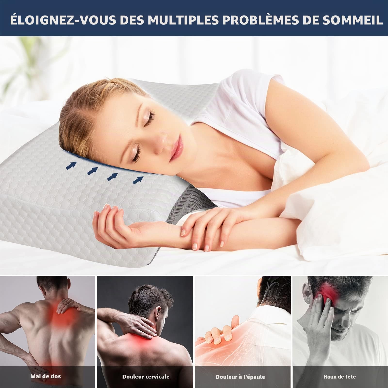 Good Nite Oreiller en Mousse à Mémoire de Forme Oreiller pour dormeurs sur Le côté et Le Ventre, avec Housse Amovible