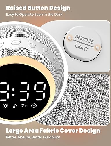 Miniatura 8 de LIORQUE Reloj despertador con máquina de ruido blanco y luz nocturna, 25 sonidos relajantes, volumen ajustable, temporizador de sueño, ideal para
