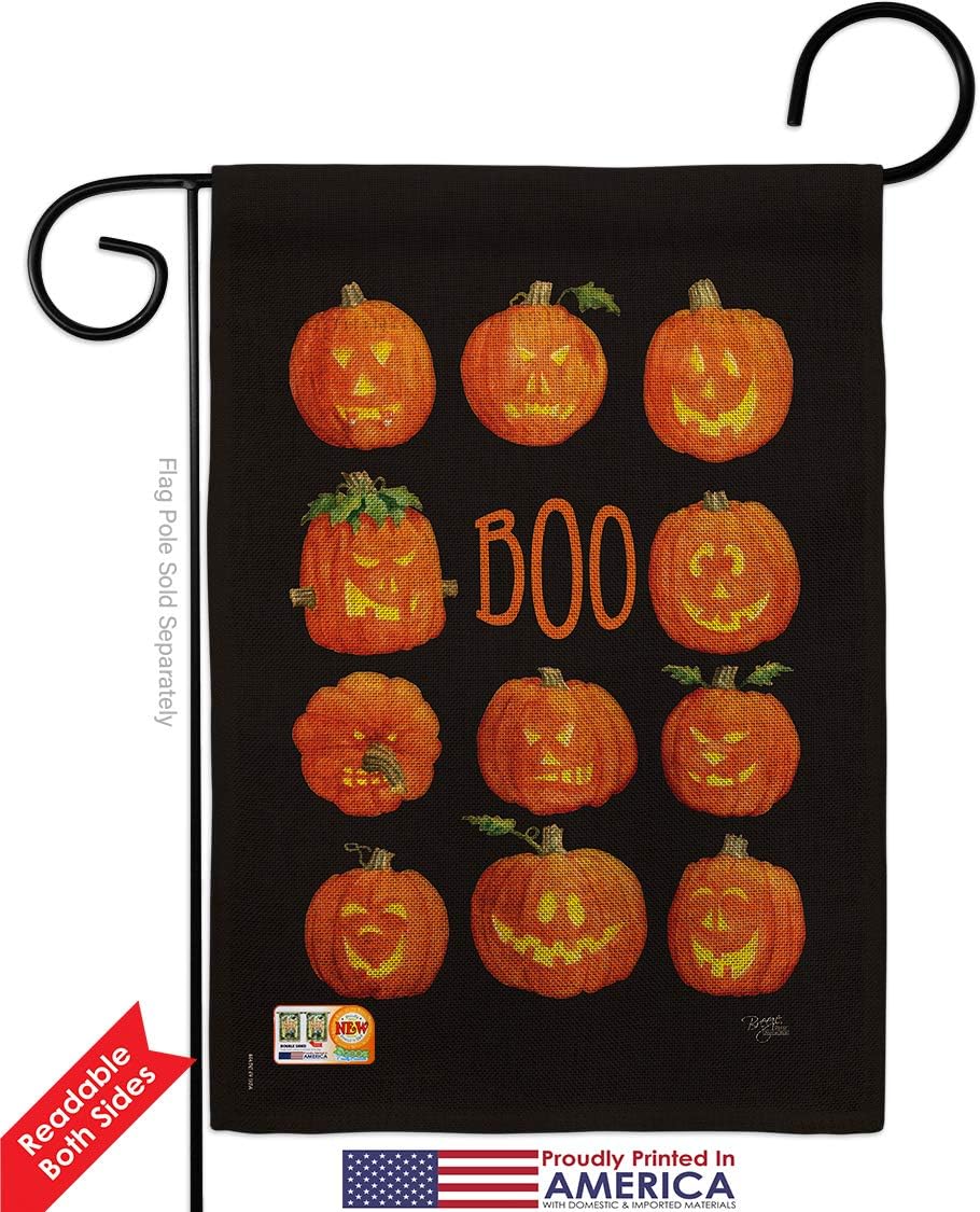 Breeze Decor Boo Garden Flag 2pcs Pack Fall Halloween Witch Trick or Treat Spooky Night Black Cat Season Autumntime Pumpkin House Banner Small Yard Gift Double-Sided, 13"x 18.5", Made in USA