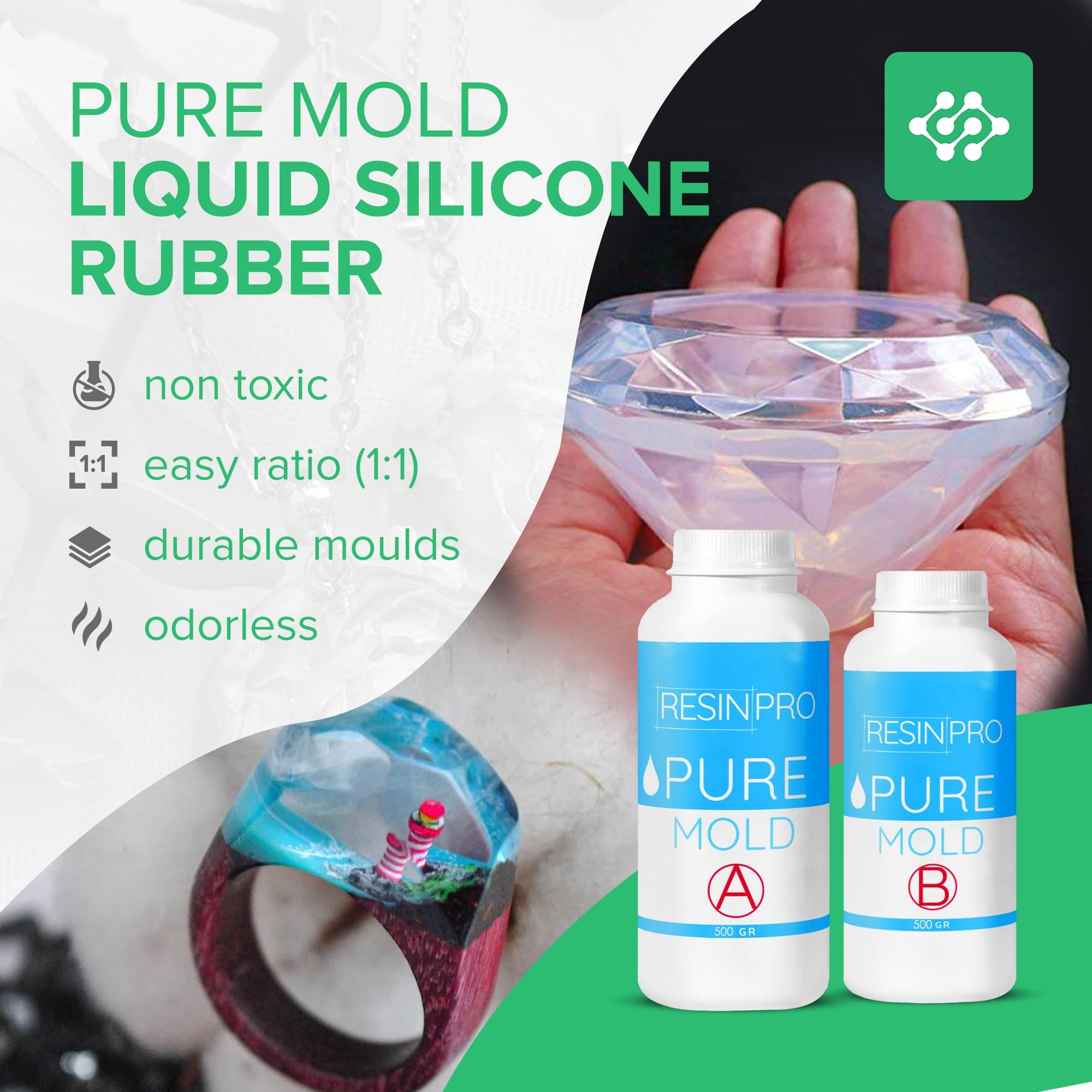Pure Mold: Liquid Silicone Rubber (500g) Translucent And Fast For Creating Moulds For Polyurethane Epoxy Resins Wax Soap Gypsum Cement - Image 2