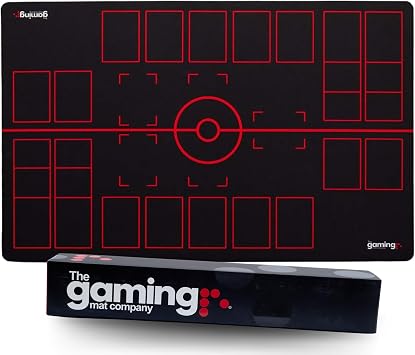 The Gaming Mat Company 2 Player Compatible Pokemon Playmat - 28" x 18" x 0.16" Black & Red Battle Mat Stadium Board for Pokemon TCG Playmat
