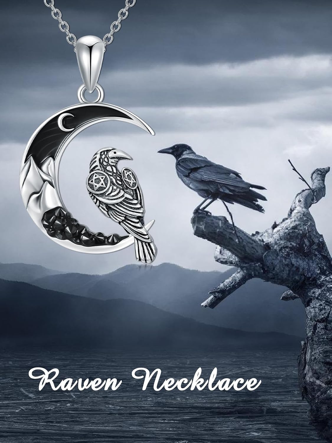 Gothic Jewelry Bat/Cat/Wolf/Dragon/Owl/Fox/Spider/Sun Pendant Sterling Silver Crescent Moon Necklace for Women Black Jewelry Gifts