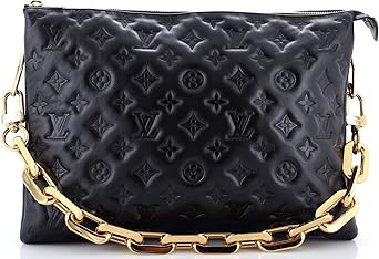 Pre-Loved Coussin Bag Monogram Embossed Lambskin MM, Black