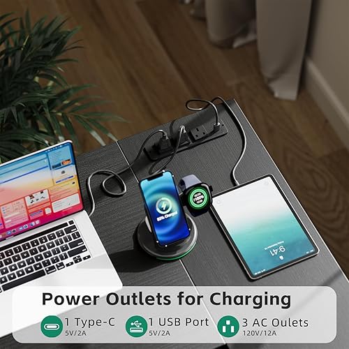 Miniatura 4 de MUTUN Escritorio para computadora en forma de L con 3 cajones y tomas de corriente, escritorio esquinero de 47 pulgadas con estantes de