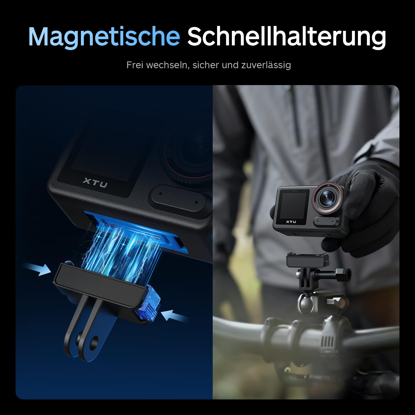 XTU S7 PRO 4K Action Kamera 50FPS - Super 5.0 Stabilisierung, AI ISP, Magnetische Schnellhalterung, 1/2'' 48MP Sensor, WiFi 6, 360° Horizontkorrektur Sportkamera für Motorrad, Vlog, Reisen