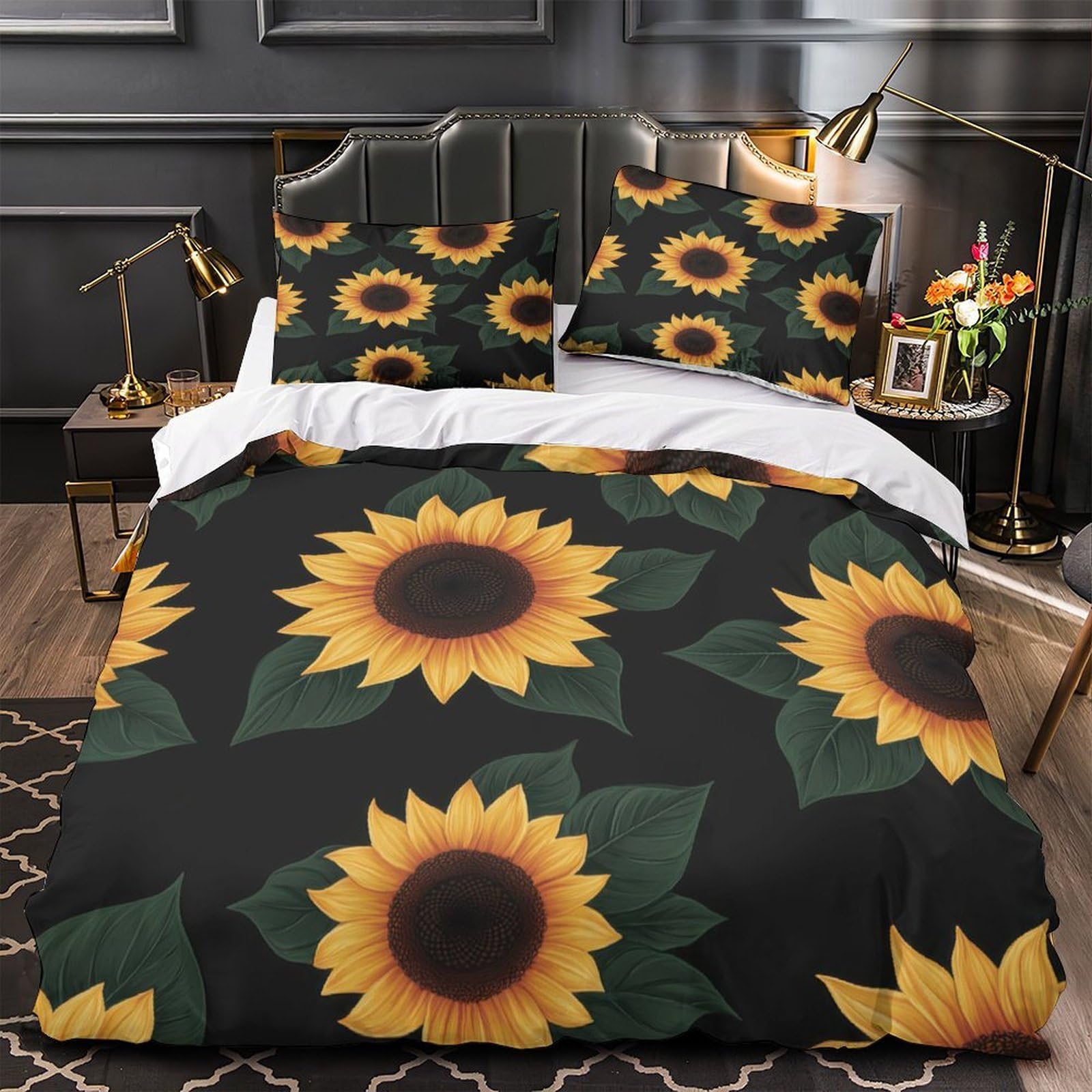 Housse de couette microfibre 260x220 parure lit imprimée fermeture éclair