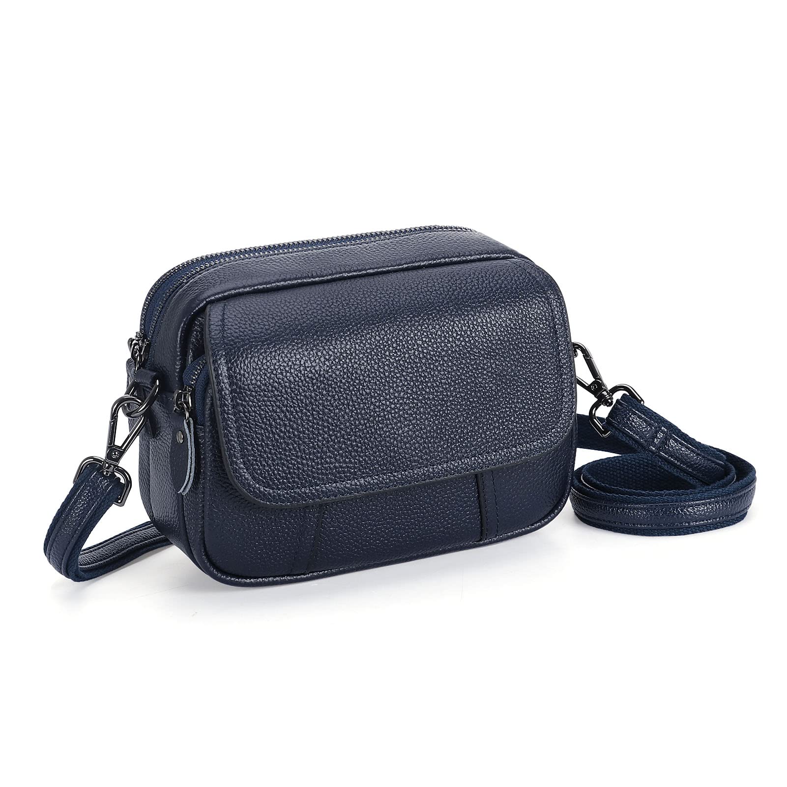 HUA ANGEL Bolso Bandolera Mujer Piel Auténtica, Bolso Pequeño de Cuero con 3 Compartimentos, Bolsos Mujer Móvil Elegante Bolsitos para Diario Trabajo Viaje Fiesta