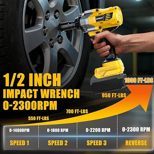 Miniatura 2 de Llave de impacto compatible con DeWalt 20V MAX Batería: 1/2 pulgada Hog Ring Impact Driver High Torque - Pistola de impacto inalámbrica de 1360
