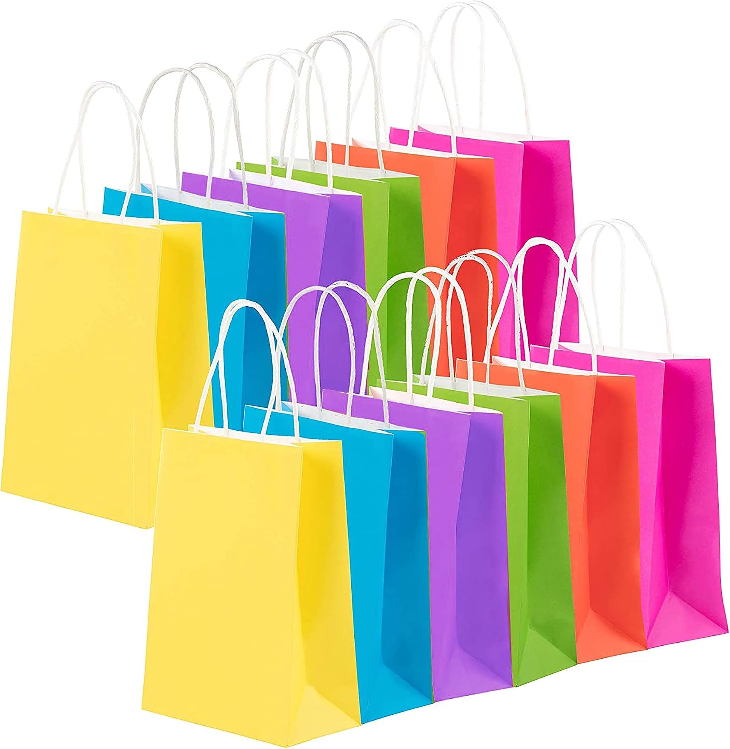 Adorox 12 Assorted (13" H x 10.25" L x 4.75" W) Rainbow matte color Paper Gift Bags with String Handles Birthday Wedding All Occasion