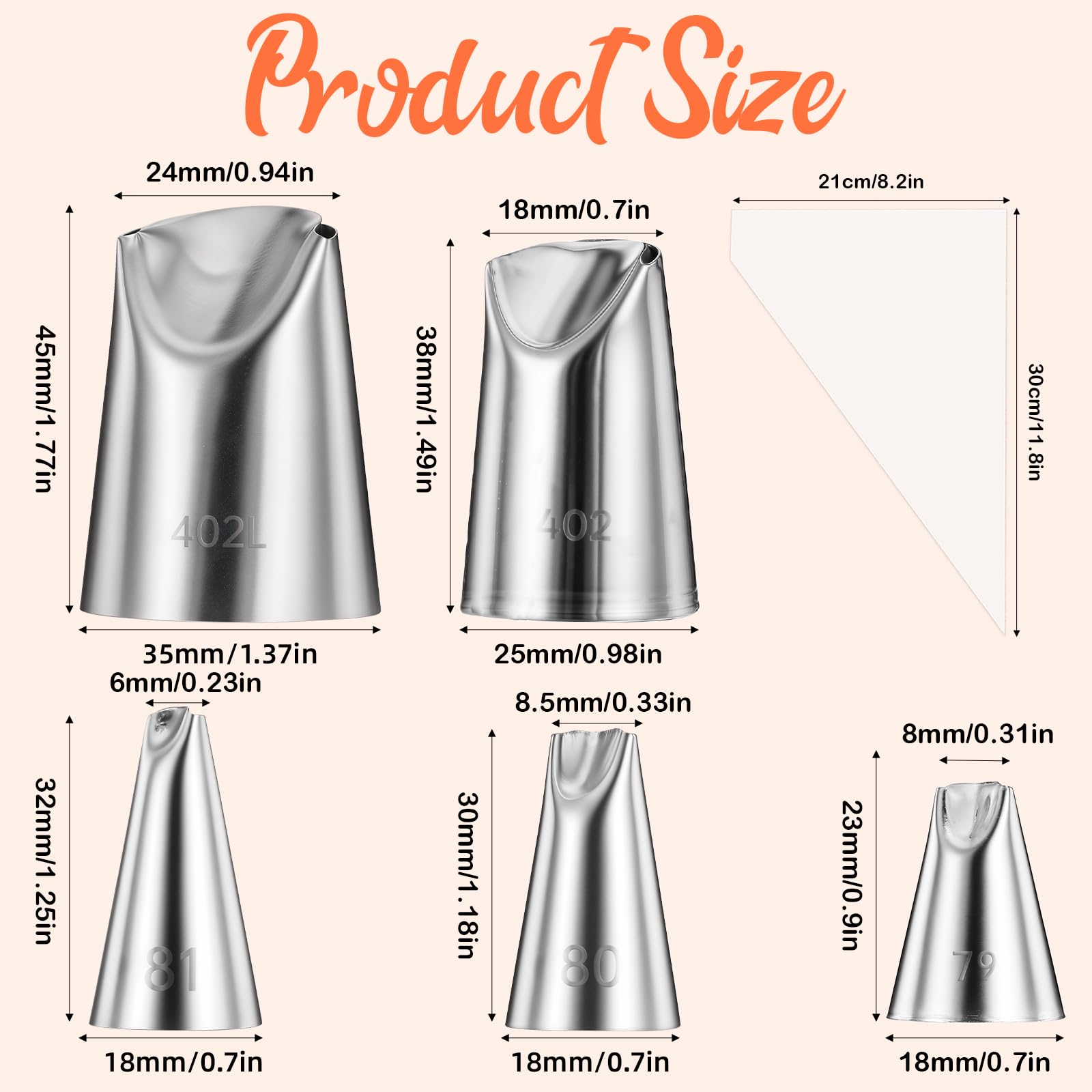 5 Pieces Rose Flower Piping Tips Set with 10 Bag, Cake Decorating Tips, Wilton Flower Icing Piping Tip Rose Petal Nozzles Set for Cake Decorating