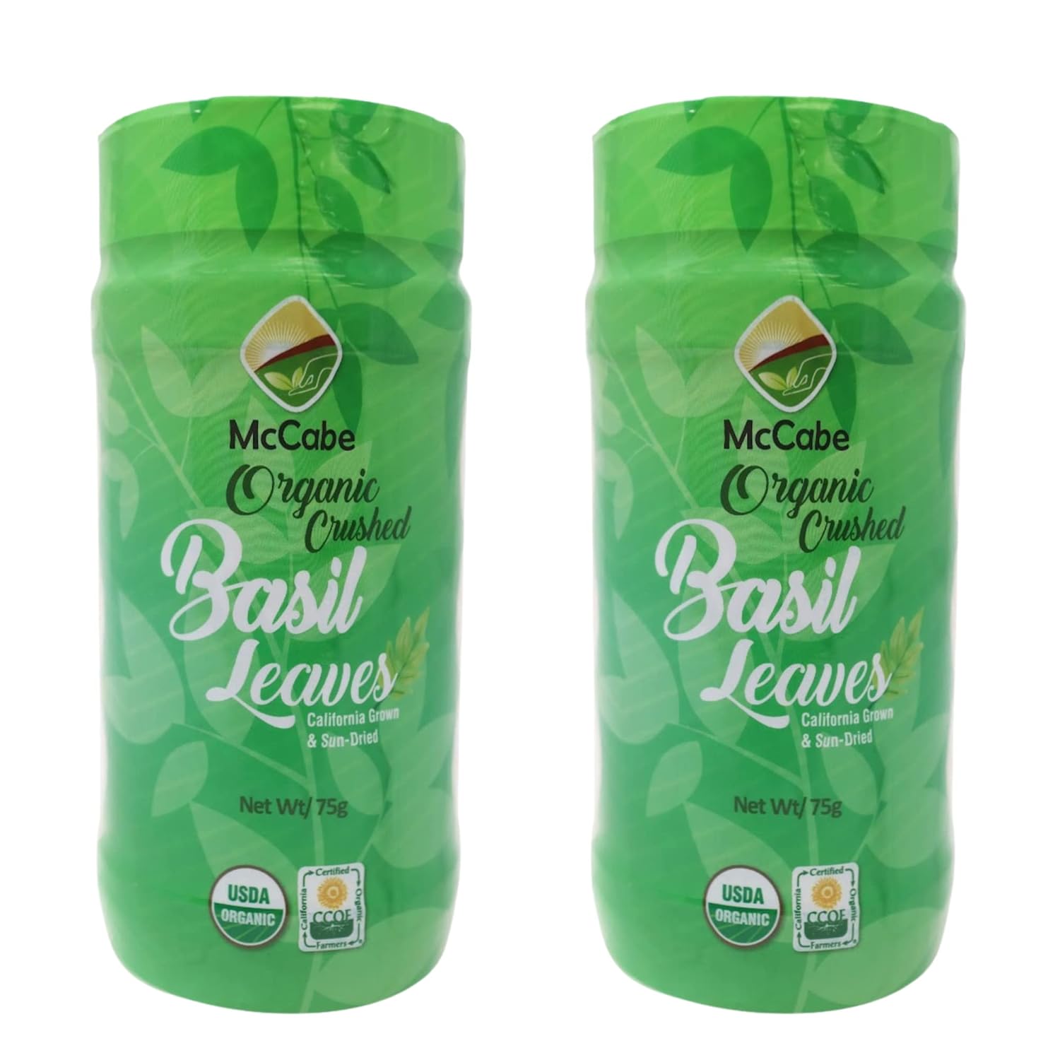 McCabe Organic Sun-Dried Crushed Basil Leaves, 75g (0.16lbs) (2 Packs), USDA Certified Organic, CCOF Organic Certified (California Certified Organic Farmers), Product of USA