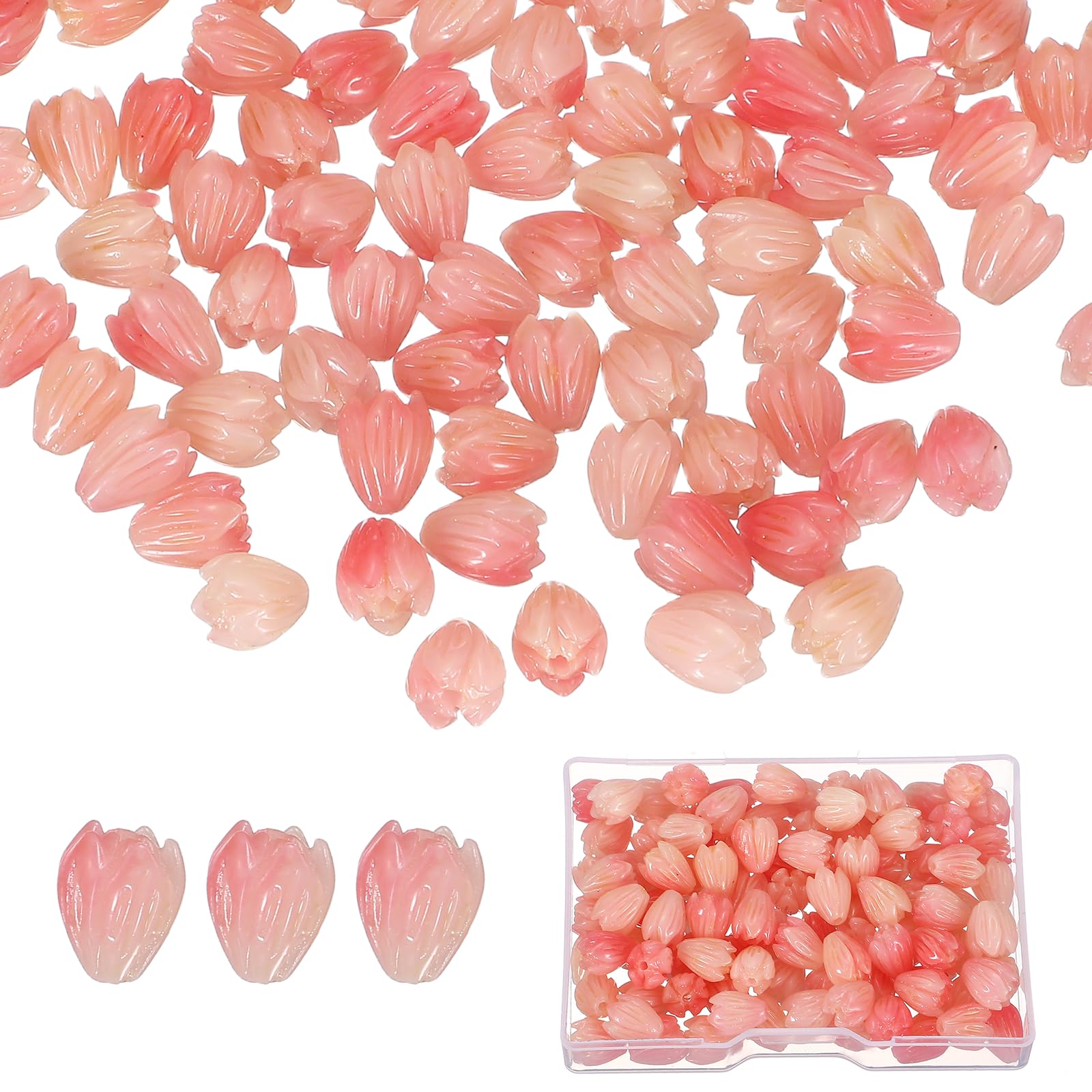 Perles fleurs corail effet jade rose pêche pour bijoux luxe