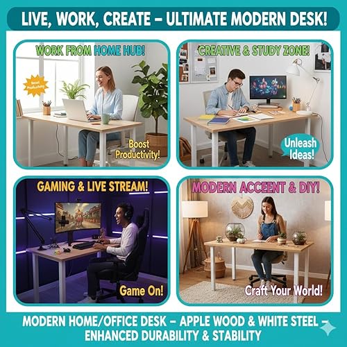 Miniatura 3 de Escritorio grande para computadora de 47 pulgadas, escritorio de estilo moderno y simple para oficina en casa, dormitorio, escritorio de estudio