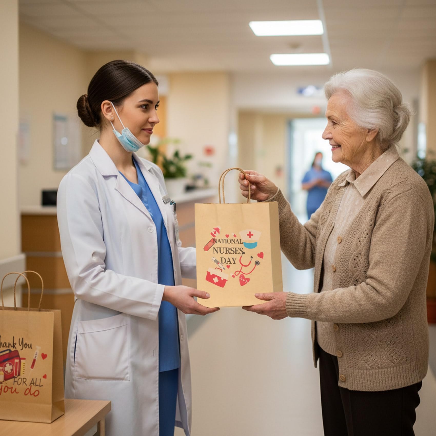Nurse Gift Bag, 12 Pack Nurse Kraft Paper Treat Bags Nurses Week Gift Wrap Bags Healthcare Worker Goodie Bags Medical Assistant Gifts Bags with Handles for Nursing Day Medical Staff Gifts Supplies