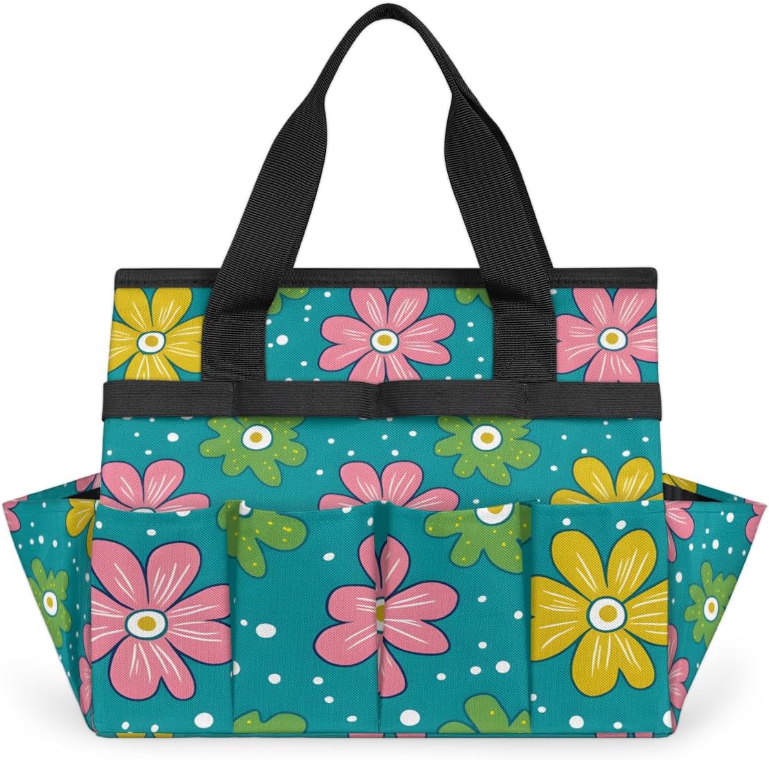 Pink Green Flower Heavy Duty Garden Tool Bag with 10 Pockets