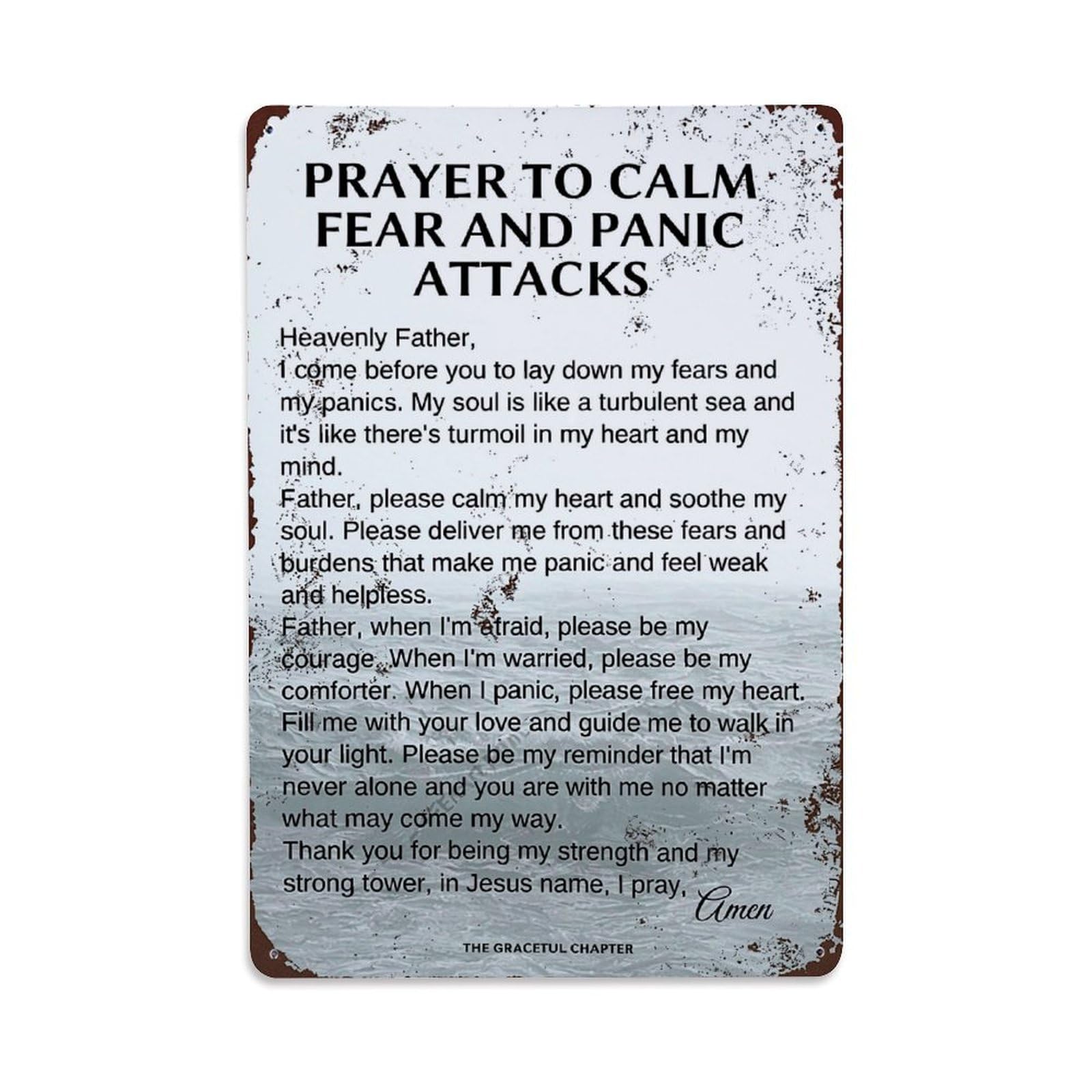 Jdfenggu Vintage Prayer To Calm Fear Retro Metal Tin Sign, Metal Poster For Bar, Home, Man Cave, Kitchen, Laundry Room Art Decor 8X12 Inch