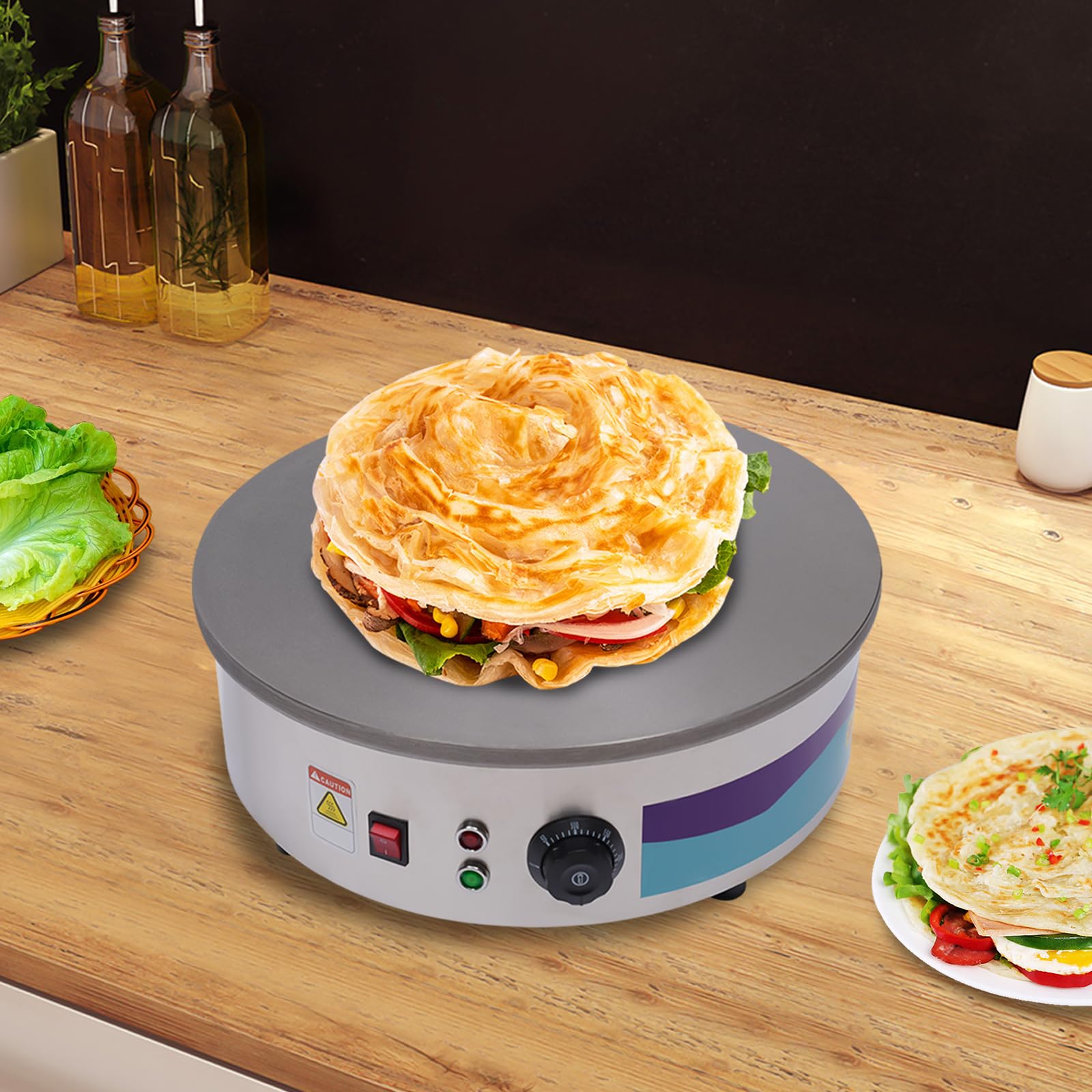 Crêpière électrique à crêpes en acier inoxydable 2800 W 45 cm 220 V professionnel commercial pour crêpes, plaque en acier inoxydable, spatule, distributeur, crêpes, omelettes