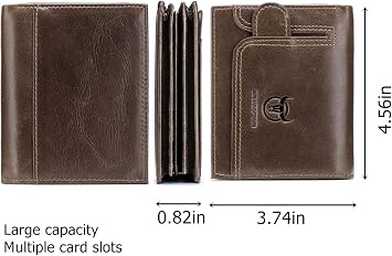 BULLCAPTAIN Men RFID Blocking Bifold Wallet Genuine Leather Card Holder Wallets with 15 Card Slots, Brown, 4.56x3.74x0.82, Retro