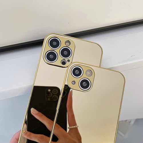 Miniatura 7 de JANDM Funda con espejo para iPhone 12, espejo duro brillante chapado en oro, para mujeres y niñas, estuche de espejo de maquillaje a prueba de