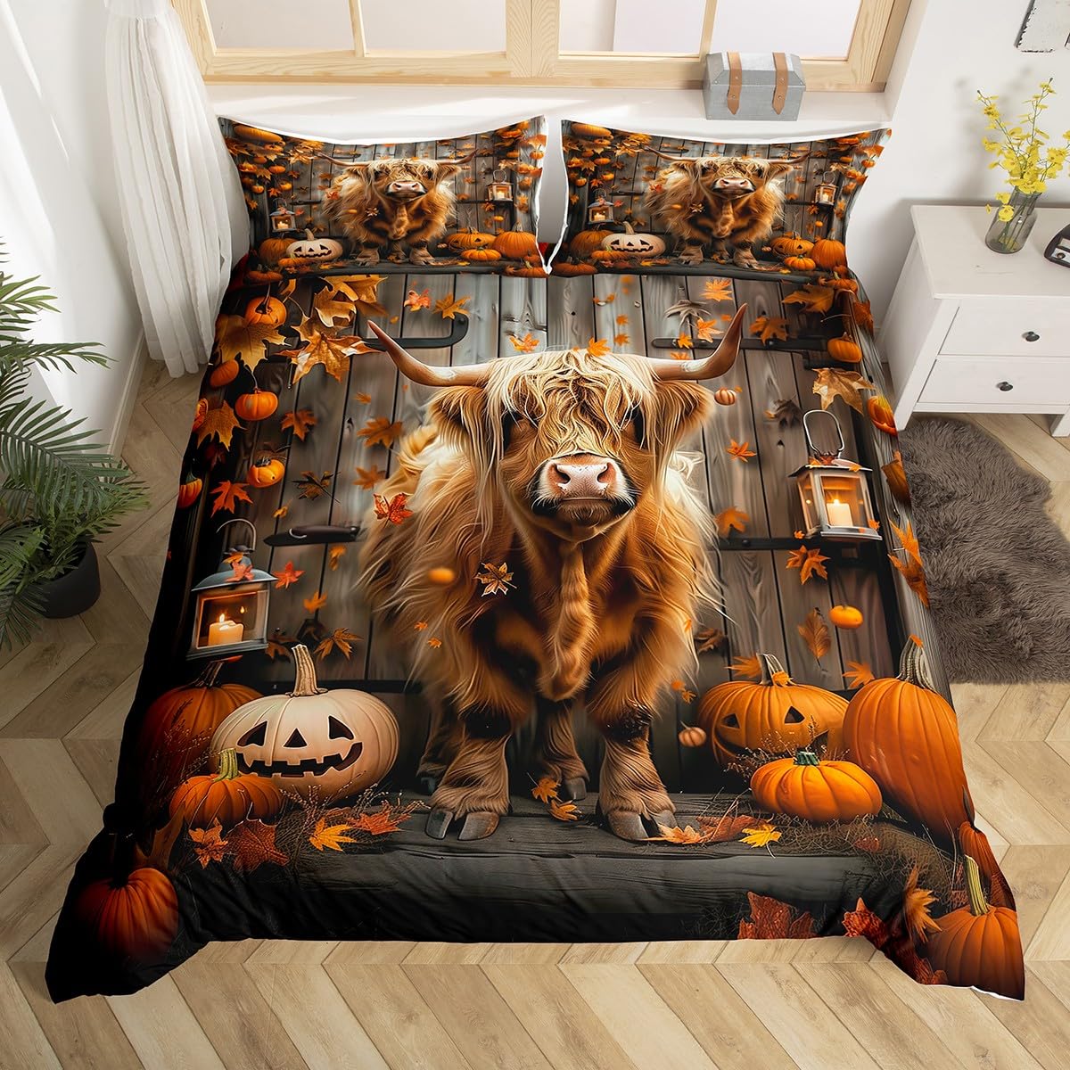 Housse de couette Halloween pour chambre d'enfant avec motif bétail des Highlands Manfei