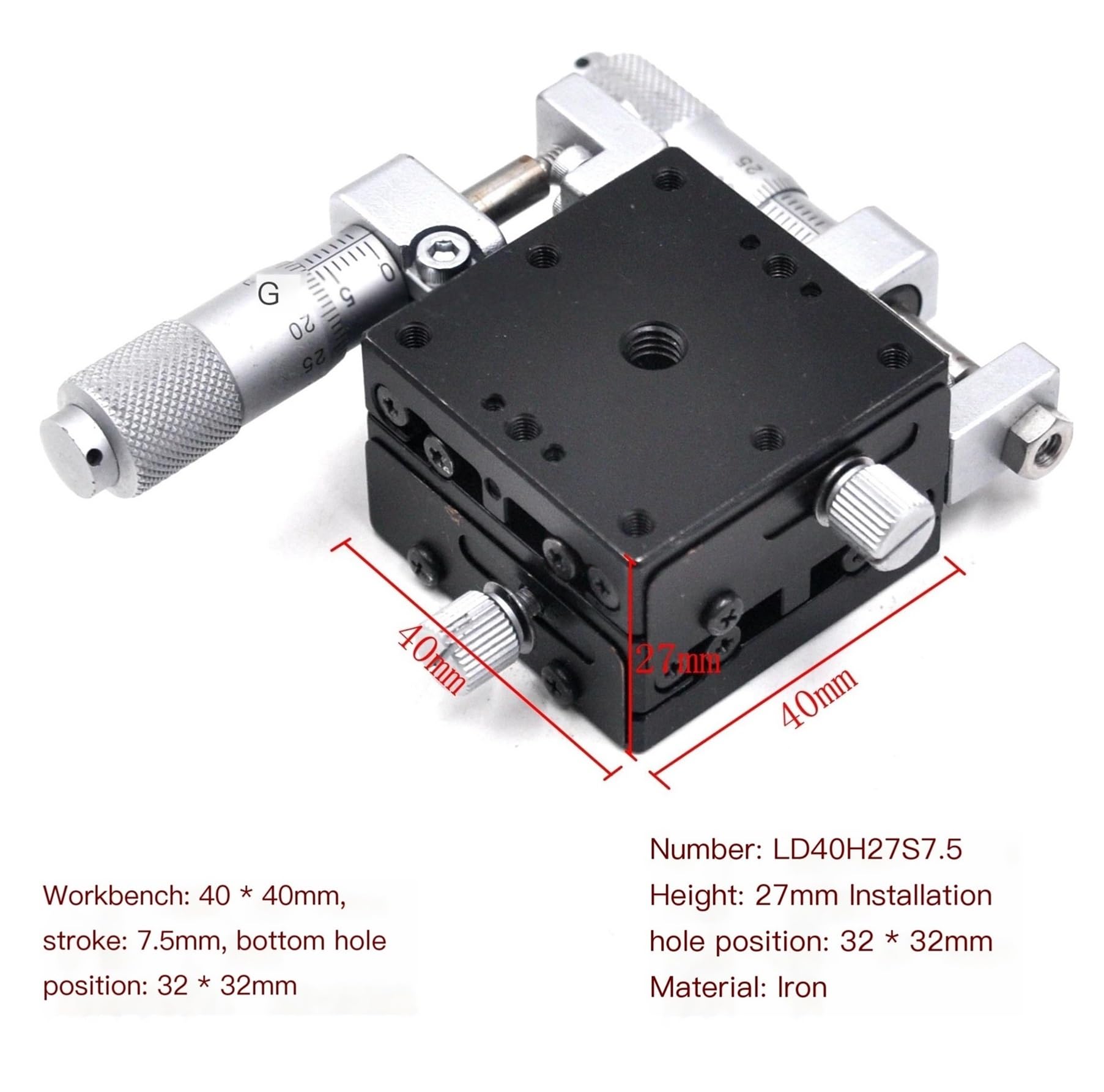 TSD-402S Guía de Rodillos transversales manuales con Ajuste Fino de Desplazamiento, 40 * 40 mm, Hierro