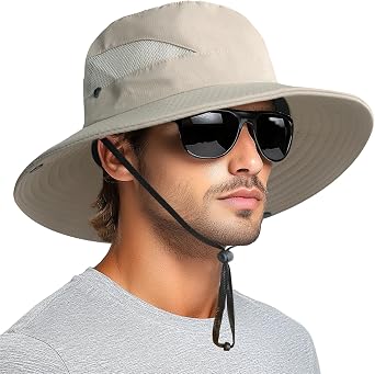 PFFY Sun Hats for Men Women Wide Brim Bucket Hat UPF 50+ Hiking Fishing Hat
