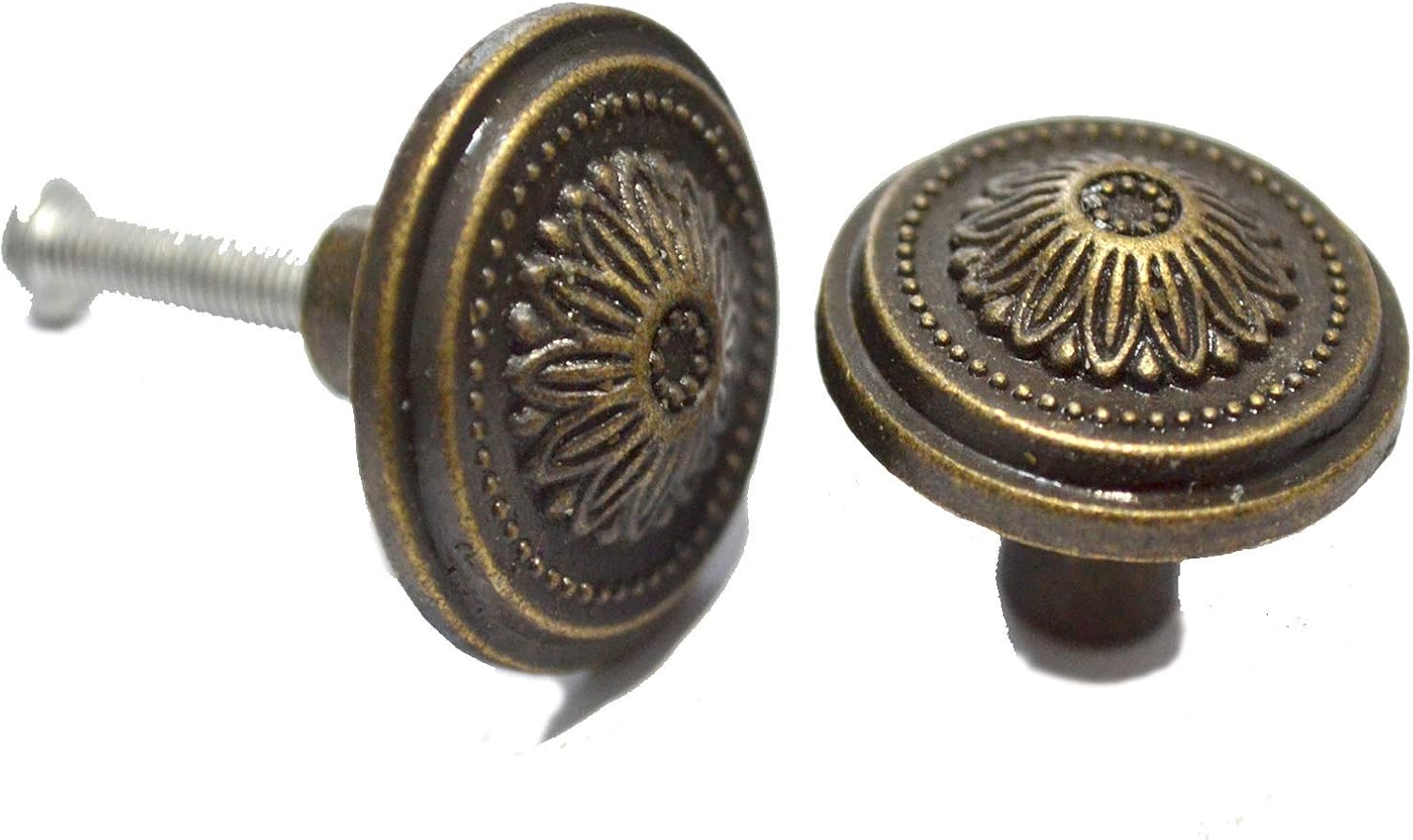 10 Pcs Round Bronze Knobs Antique Drawer Handles Vintage Decorative Floral Pulls Single Hole for Cabinet Cupboard Dresser Wooden Case Jewelry Box Chest (Dia:1", Height:3/4")