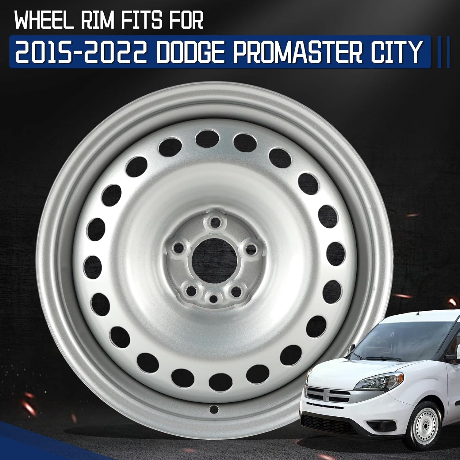 New Replacement Rim 16x6.5 inch 16"x6.5" Wheel Rims Fit for 2015 2016 2017 2018 2019 2020 2021 2022 Dodge Promaster City, Painted Silver Wheel Rim OE Direct Replacement Rims