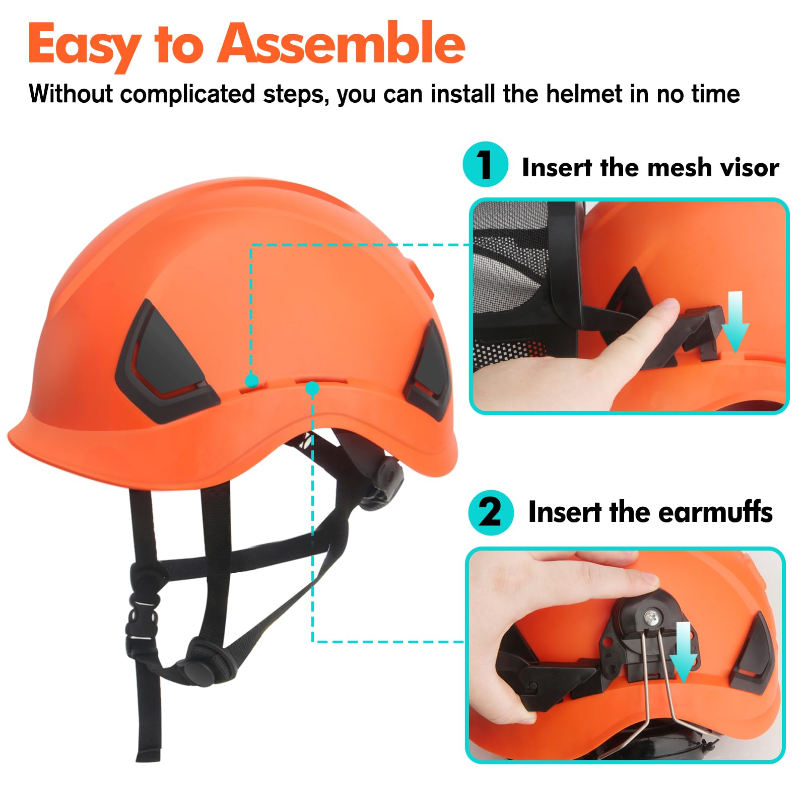 Forstschutzhelm, Kettensägen-Sicherheitshelm mit Gehörschutz Ohrenschützer und Gesichtsschutz Visier,4-in-1 Kettensägen-Schutzhelm,Industrie Helm Schlagfeste Bequeme Belüftung Arbeitshelm -Orange