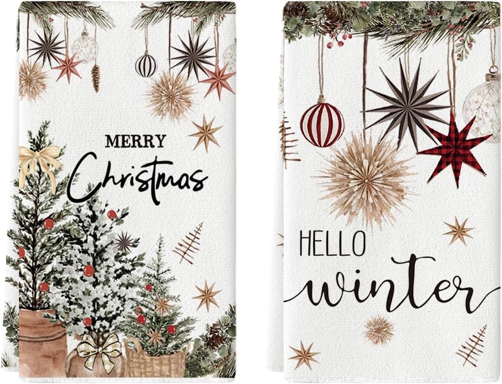 Artoid Mode Xmas Tree Merry Christmas Kitchen Towels Dish Towels, 18×26 Inch Holiday Ornament Ball Hello Winter Decoration Hand Towels Set of 2 Artoid Mode Xmas Tree Merry Christmas Kitchen Towels Dish Towels, 18×26 Inch Holiday Ornament Ball Hello Winter Decoration Hand Towels Set of 2