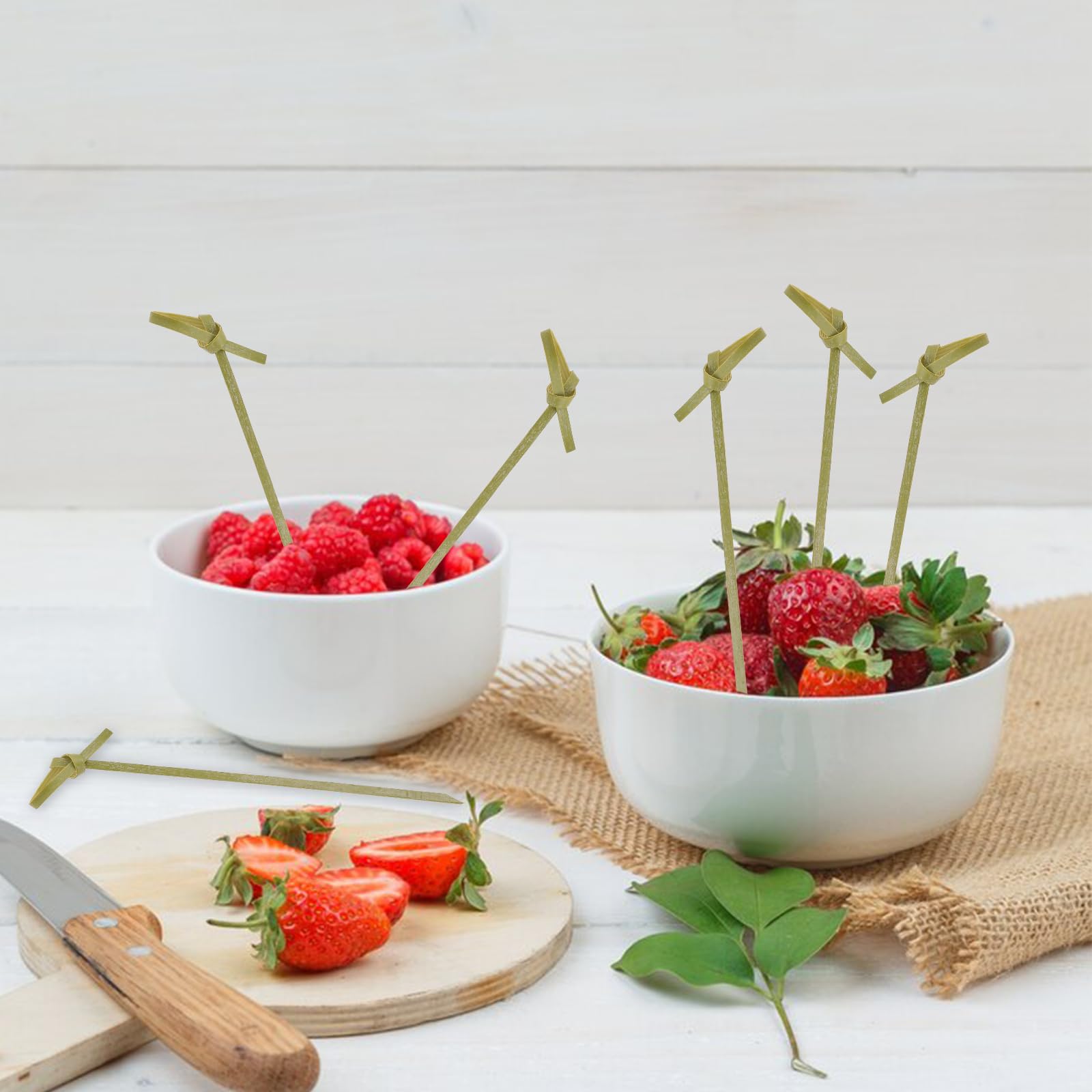 300 Stuzzicadenti Da Cocktail In Bambù Naturale, 12 Cm, Con Anello, Per Decorare Cibi E Bevande, Colore Verde - 2