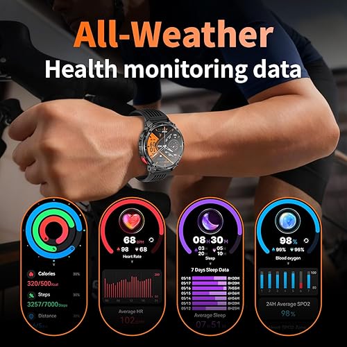 Miniatura 7 de Reloj inteligente para hombre para teléfonos Android y iPhone, relojes inteligentes deportivos militares para hombres, reloj de seguimiento de