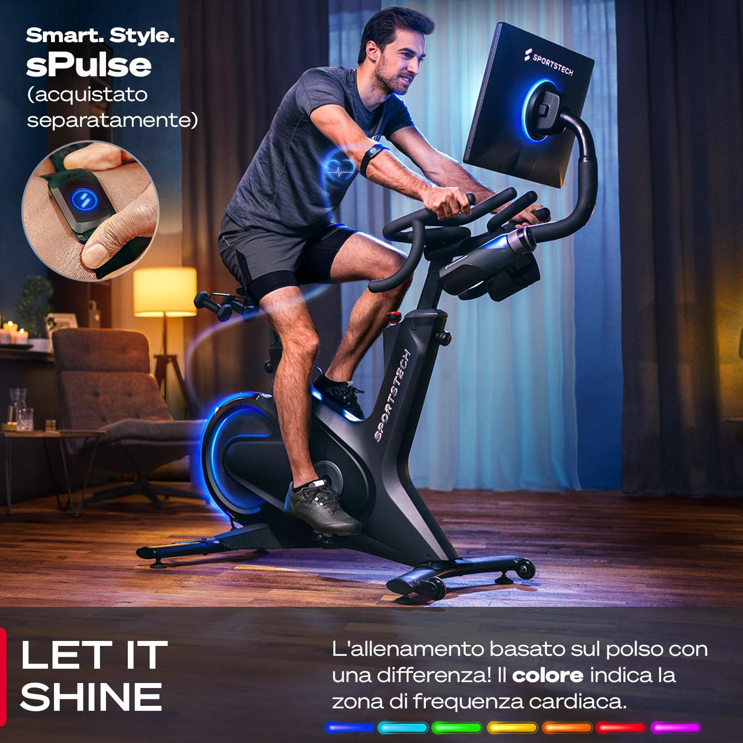 Sportstech sBike, Smart Cyclette da Casa, Alternativa Avanzata a Ellittica da Casa o Cyclette Pieghevole, con Corsi dal Vivo e su Richiesta, Touch Screen da 21,5 Pollici, Nero