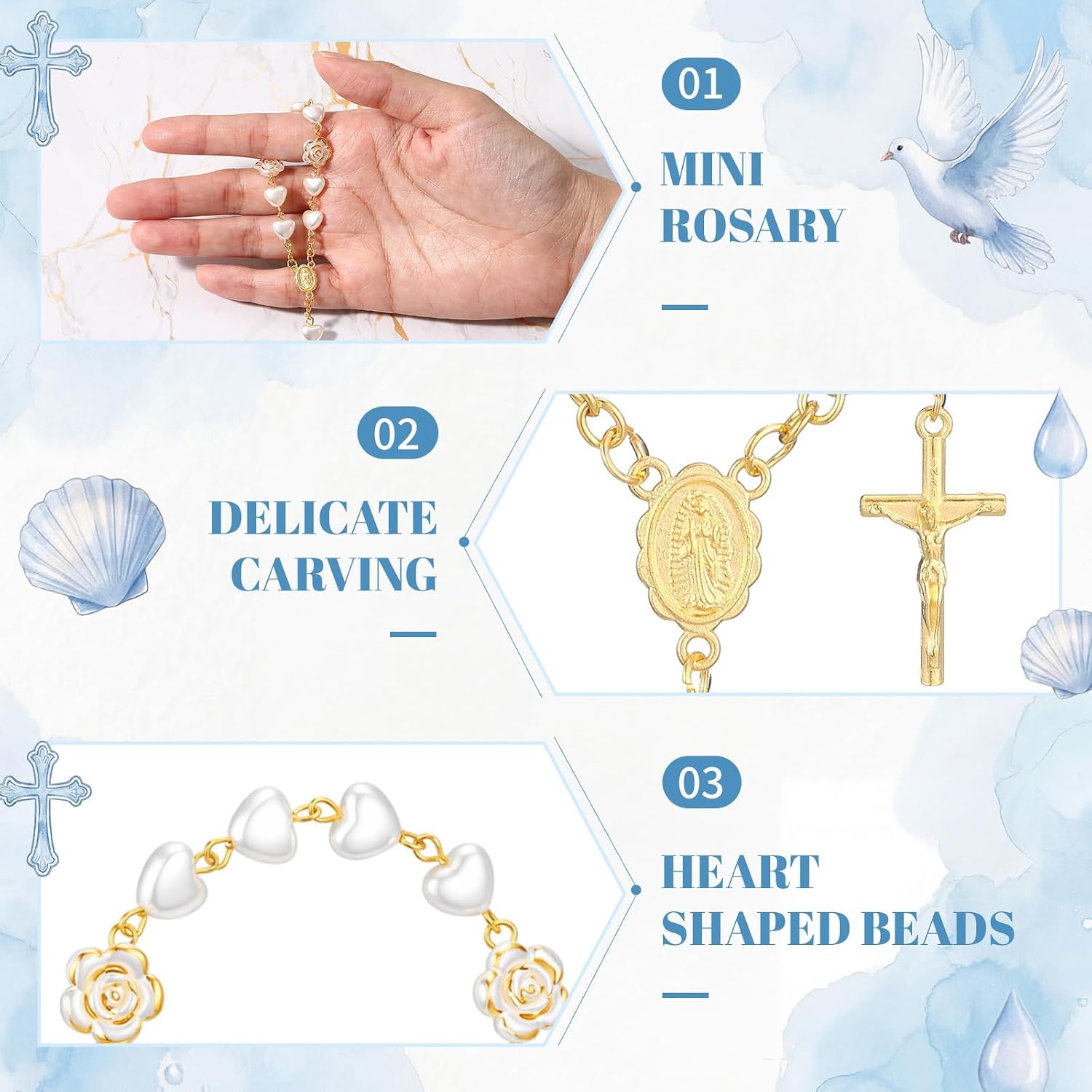 Sureio 30 Pieces Baptism Rosary Catholic Mini Rosaries Baptism Favors for Guests Party Favors Rosary Beads 30 Pcs Organza Bags for Christening Weddings First Communion Gift(Gold)