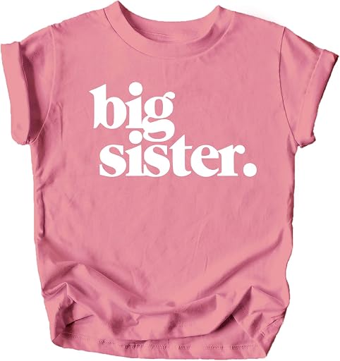 Olive Loves Apple Bold Big Sister Colorful Sibling Reveal Announcement T-Shirt for Baby and Toddler Girls Sibling Outfits