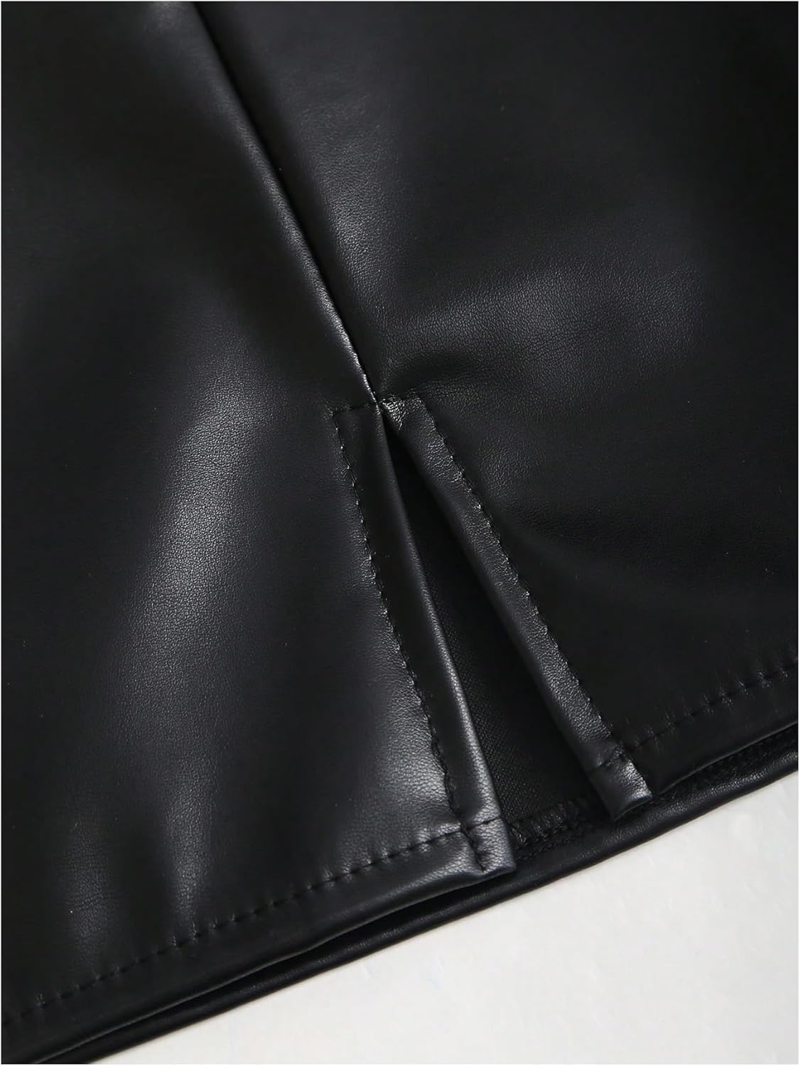 Milumia Women's Faux Leather Mini Skirt Sexy Split Hem A Line Bodycon Short Skirts - Image 4
