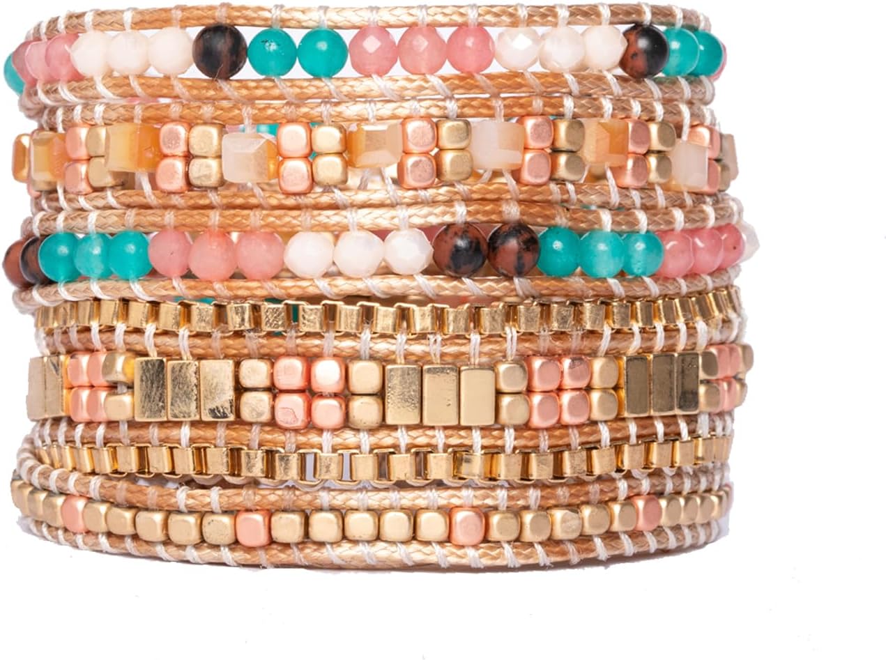 YGLINE Natural Stone Wrap Bracelet for Women Boho Bracelets Healing Crystal Beaded Bracelet Adjustable 3/5 Wraps Bracelet Handmade Birthday Gifts for Women