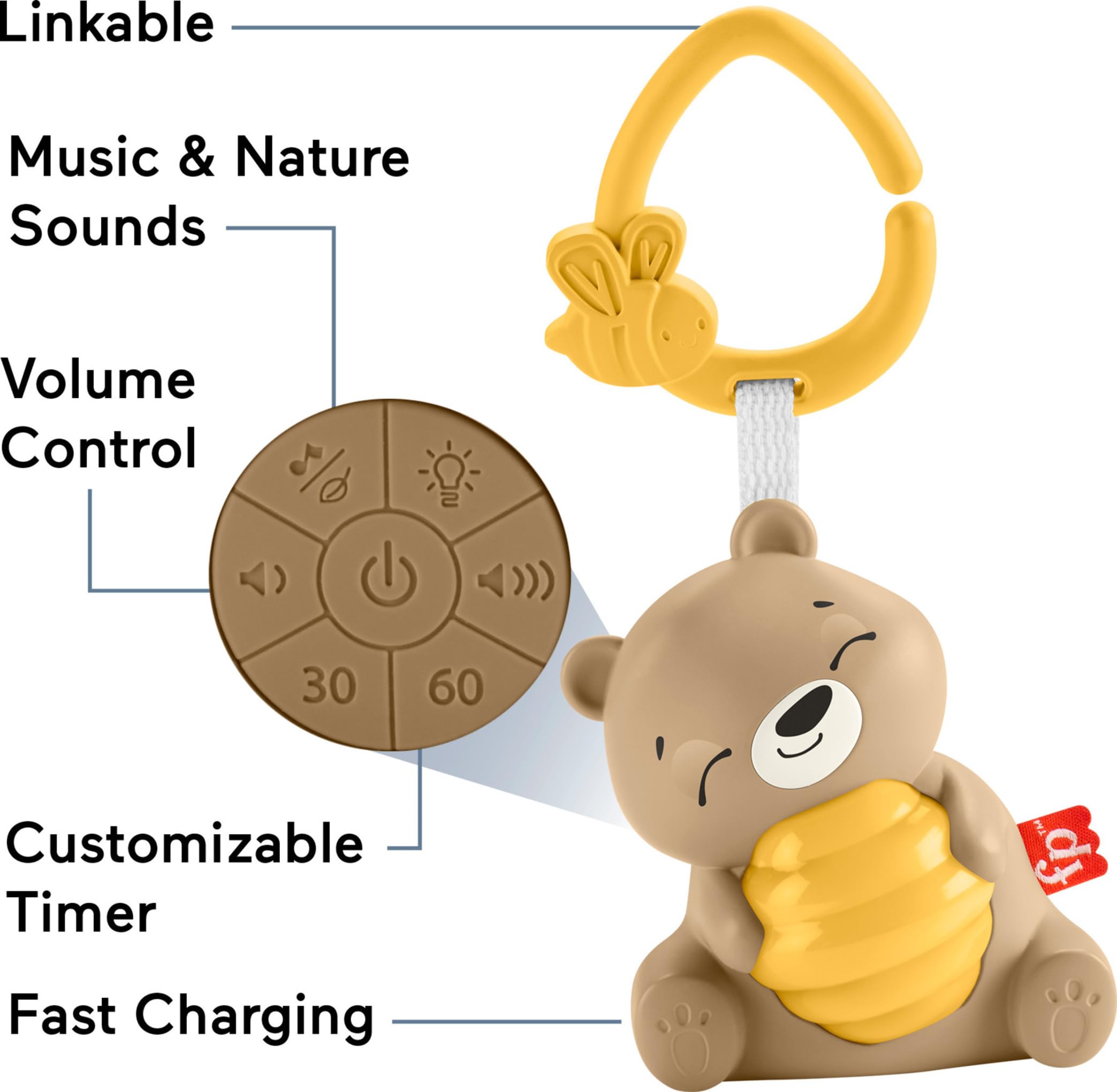Fisher-Price Veilleuse Musicale Mon Ourson Dodo avec lumière et minuteur Personnalisable pour Nouveau-nés, HRB18