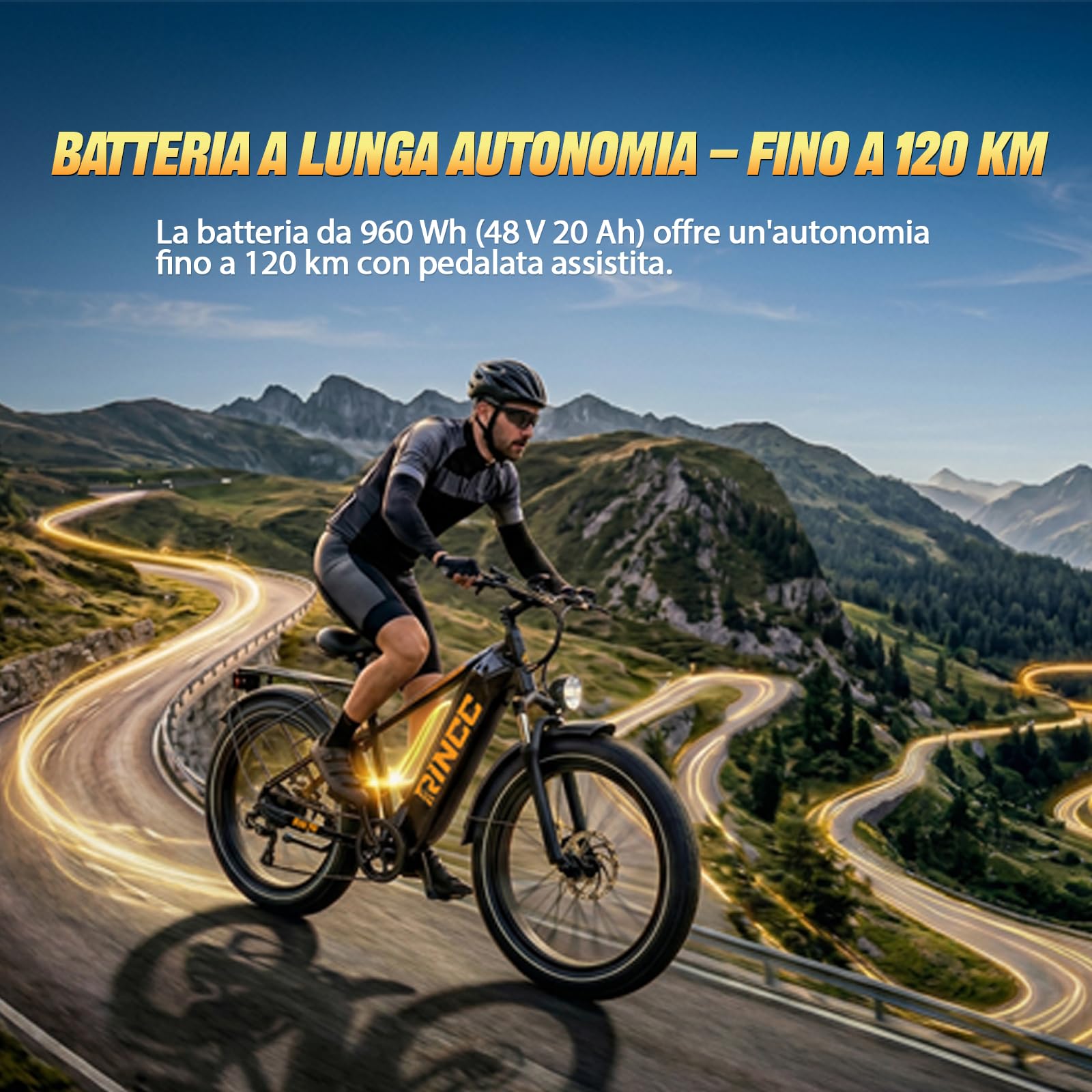 RINCC RN70 Bici Elettrica a Doppio Motore per Uomo Adulto, Mountain Bike Elettrica Fuoristrada, Pneumatici Fat 26 x 4.0, Telaio in Alluminio, Batteria 48V 20Ah, Autonomia fino a 120 km