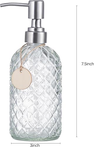 Miniatura 2 de Vorey Dispensador de jabón de vidrio de 16 onzas con bomba de acero inoxidable 304, dispensador de jabón líquido recargable para cocina, baño,
