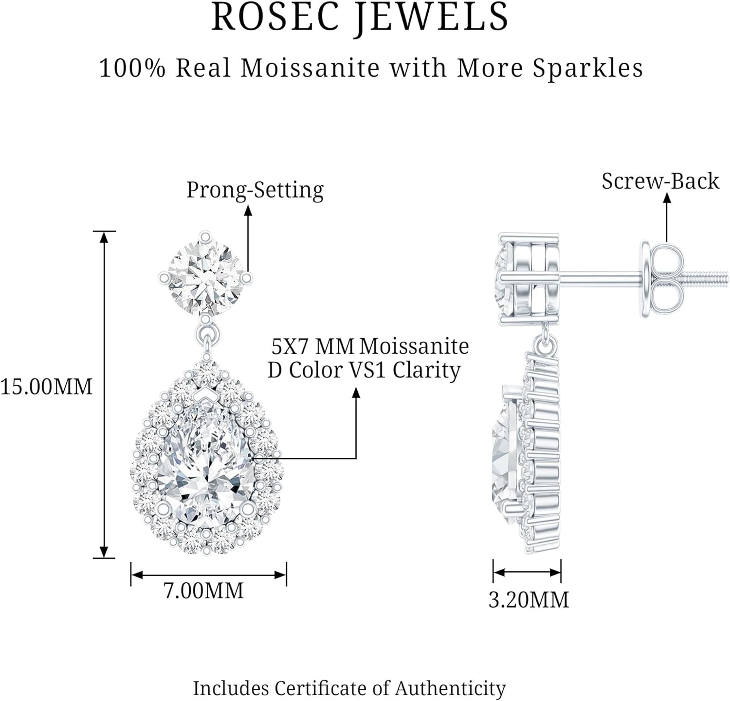 Certified 2 Carat Moissanite Teardrop Earrings in Silver, D-Vs1 Quality, Moissanite Bridal Earrings - Ready To Gift - Image 6