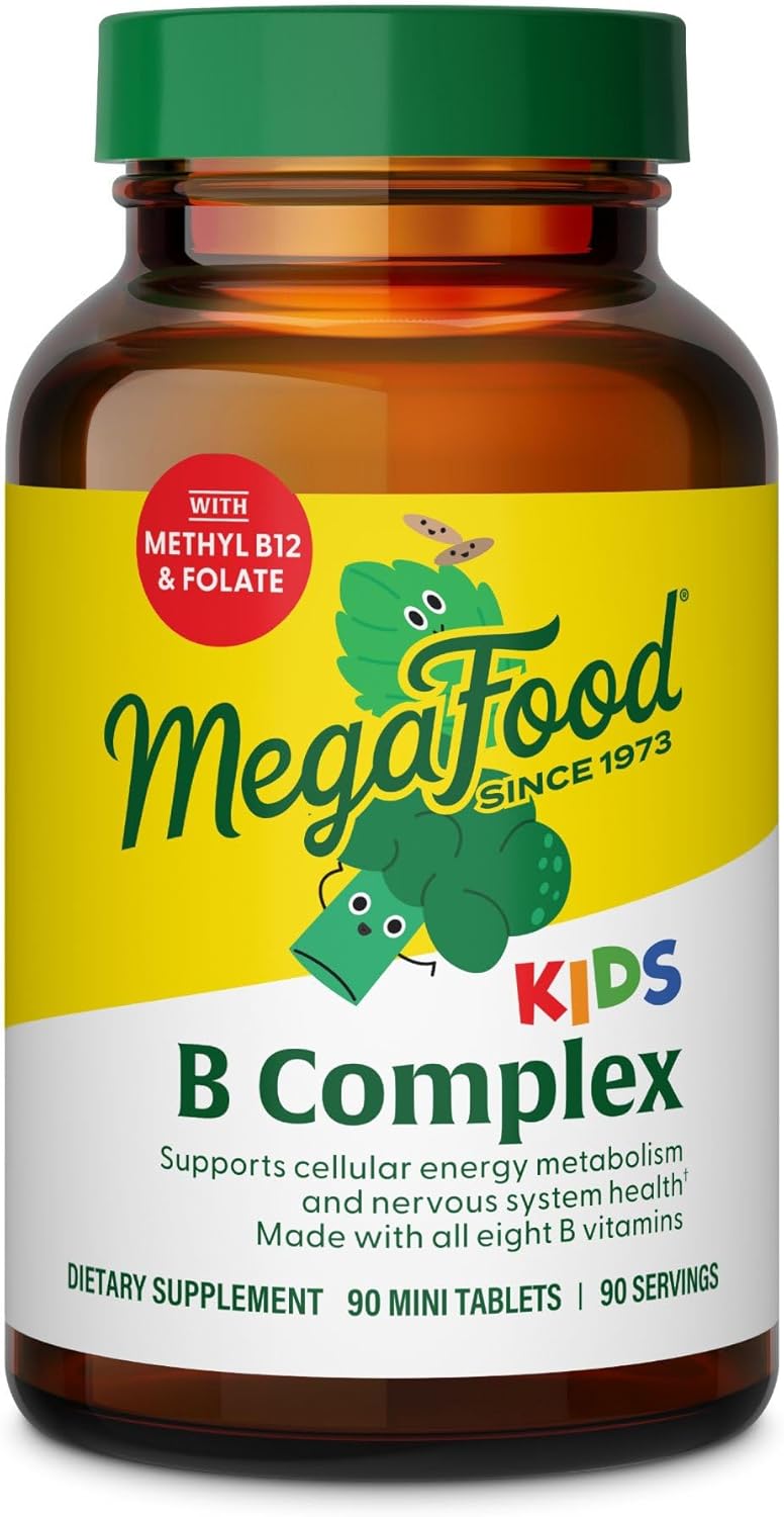 MegaFood Kids Vitamin B Complex – with Vitamin B12 & B6, Folate, Biotin, Zinc, Lemon Balm, L Theanine & More, Supports Cellular Energy Metabolism, Vegetarian, Gluten Free – 90 Mini Tablets